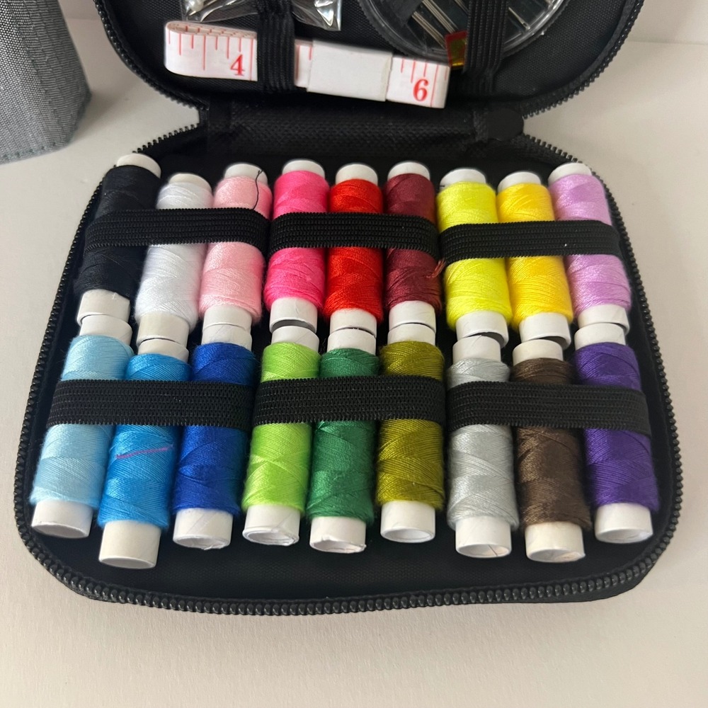 Compact Gray Sewing Kit with Multicolor Thread & Tools - Picture 3 of 8